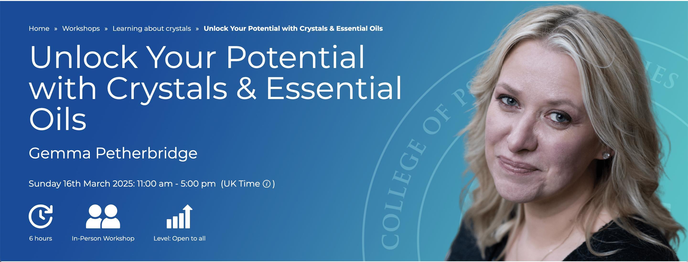 Banner with link to Crystals and Essential Oils workshop